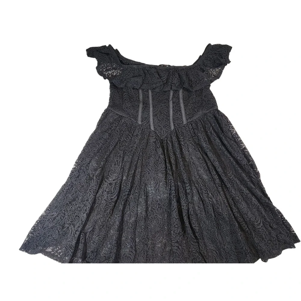 Torrid Lace Corset Dress Women 1 Black Off Shoulder Ruffle Gothic Mini